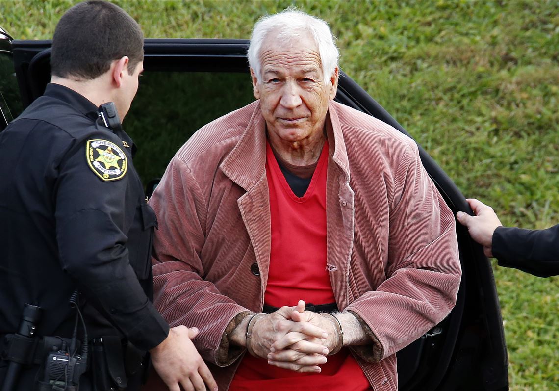 Former Penn State University assistant football coach Jerry Sandusky arrives for an appeal hearing at the Centre County Courthouse in Bellefonte, Pa., in 2015. Sandusky is serving a 30- to 60-year prison sentence for sexually abusing multiple children.
