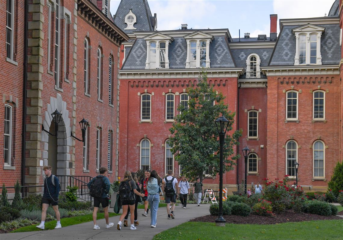 Students walking to class in Woodburn Circle at West Virginia University on Wednesday, Sept. 13, 2023, in Morgantown.