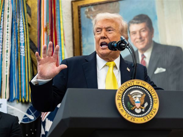 President Donald Trump speaks during a news conference with FBI Director Kash Patel and Attorney General Pam Bondi on Oct. 15 at the White House in Washington. Trump is ramping up pressure on the Justice Department to again scrutinize ballots from the 2020 election, raising tensions with administration officials who would prefer to examine voter lists for upcoming elections.