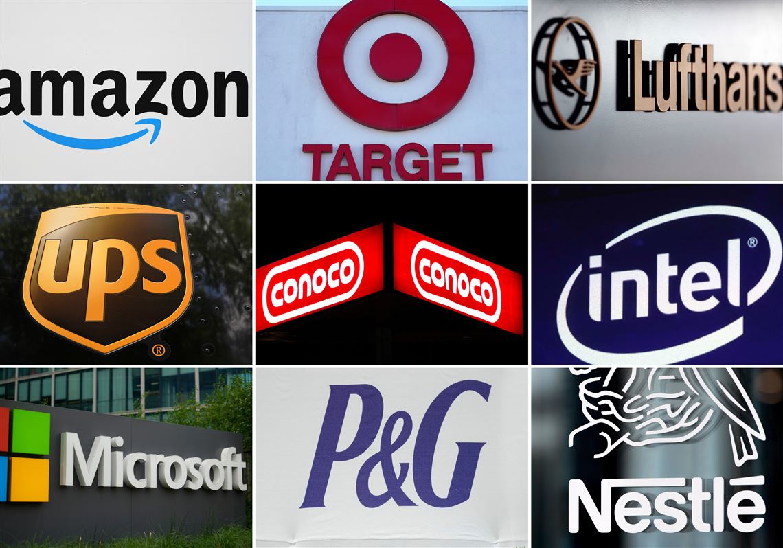 Logos de compañías con despidos incluyendo Amazon, Target, Microsoft, Intel, UPS y P&G