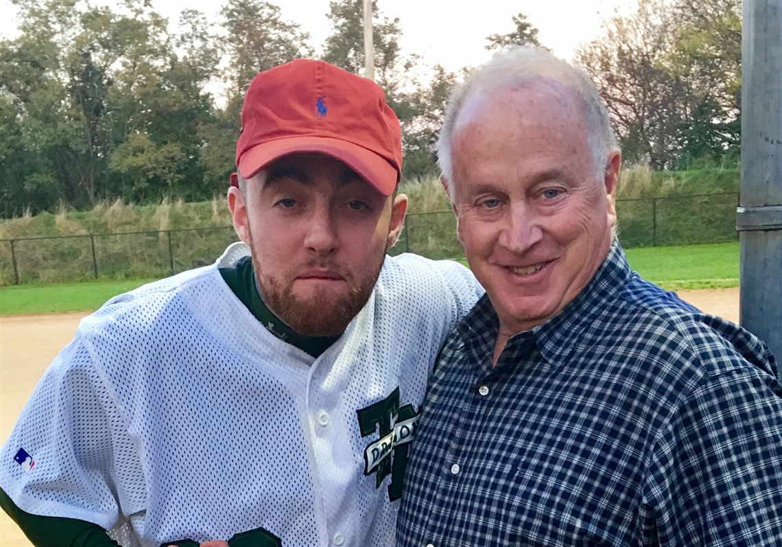 Pittsburgh rapper Mac Miller poses with Squirrel Hill Baseball Association president Randy Frankel at Stan Lederman Field in an undated photo.