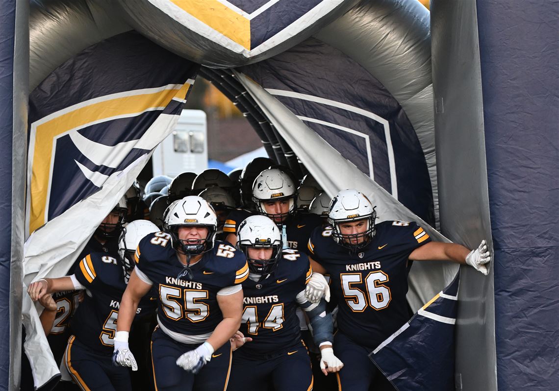 Norwin football team come out of the tunnel before playing Mt. Lebanon in a WPIAL Class 6A game at Penn Trafford High School on Friday, Sept. 25, 2026.